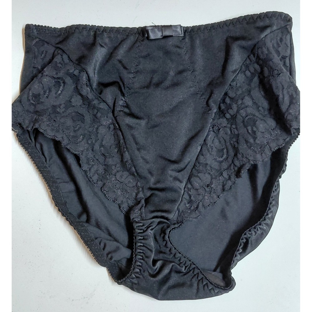 VTG Victoria's Secret Black Satin Lace High Cut Brief Panties M Y2K Canada Tummy